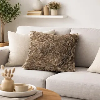 ambiente-lebensart.de Fell-Kissen-Fellimitat-Kuschelkissen-Dekokissen-Rückenkissen-Sofakissen-Hochflor 50 x 50 cm Steppenwolf