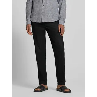 Straight Fit Leinenhose mit elastischem Bund Modell 'Barton', Black, XXL