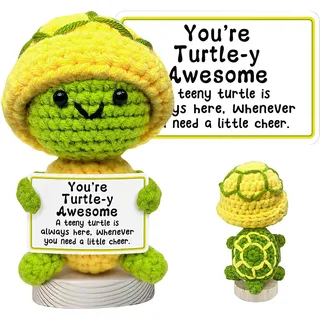 Pocket Hug Positive Schildkröte, mit Sockel Kreative Strickwolle Schildkröte Puppe, Glücksschildkröte Handgemacht, Mutmacher Geschenk für Kollegen, Schwestern, Freunde, Lehrer