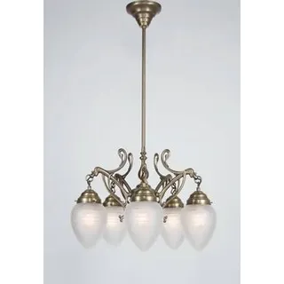 Licht-Erlebnisse Pendelleuchte D227, ohne Leuchtmittel, Glas Messing E27 H: max. 95 cm in Berliner Weiß matt Jugendstil bunt