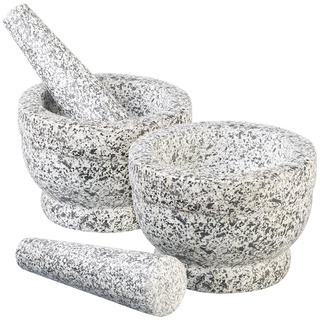 2er-Set robuste Mörser mit Stößeln aus natürlichem Granit, Ø je 14 cm