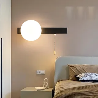 GZZBMY LED G9 Wandleuchten mit Zugschalter Drei Farbtemperaturen Dimmbar Wandbeleuchtung Modern Glas Schatten Wandlampen Schlafzimmer Nachttisch Kinderzimmer Wohnzimmer (Schwarz,Rechteckig)