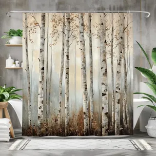 AUWUUA Duschvorhang mit Waldbirken, 183 x 200 cm, Herbst/Winter, Wald, rustikale Naturlandschaft, Badevorhang, Bauernhaus, maschinenwaschbarer Stoff, Duschvorhänge für Badezimmer