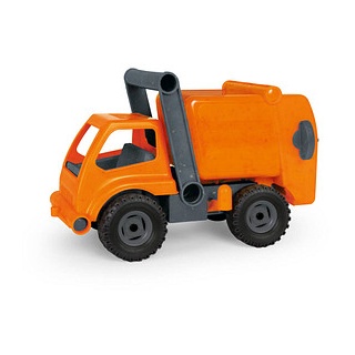 LENA EcoActives Müllwagen Sandfahrzeug rot Führerhaus zum Öffnen und Bespielen, verriegelbarer Müllbehälter mit Mülltonne und Hebel mit Kippfunktion Größe