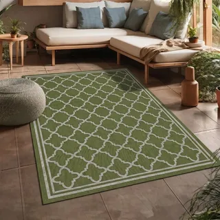 VIMODA Teppich In- und Outdoor Flachgewebe Terrasse Balkon Wetterfest Wintergarten Robust Marokkanisch geprägtes Design,Maße:200x280 cm;Farbe:Gruen