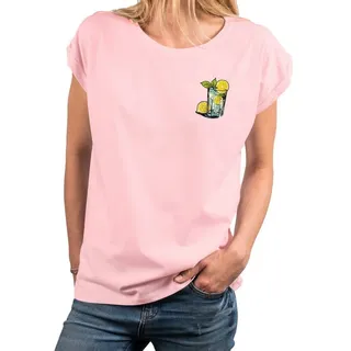 MAKAYA Print-Shirt Gin Tonic Gläser schöne modische Damen Tops Kurzarm Oberteile mit Druck rosa XXL