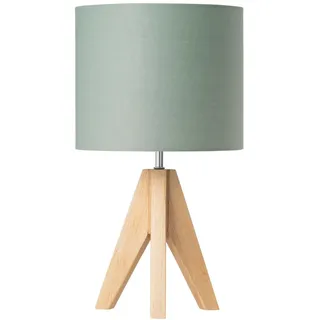 EDISHINE Tischlampe Holz,LED Nachttischlampe mit Glühbirne, E27 Tischleuchte mit Schirm, Grün - Grün