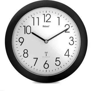 Mebus Analoge Funk-Wanduhr 25 cm groß | Leicht lesbar & lautlos in Weiß | Runde Funkuhr ohne Tickgeräusche & großem Ziffernblatt für Küche, Wohnzimmer, Büro, Kinderzimmer | Uhr geräuschlos