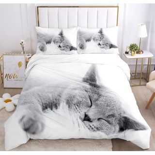 Katze Bettwäsche Set 135 x 200 cm, Tiermotiv, Kinderbettwäsche, Cat Muster Bettbezug 3D Haustier Katze Bettbezug Set, mit Bettbezug und Kissenbezug (200 x 200 cm, Katze-3)
