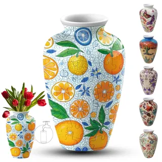 3D-Puzzle-Vase für Erwachsene, 120 Teile, DIY-Puzzle, 3D-Puzzle mit Wassersäule, perfekt für die Präsentation echter oder künstlicher Blumen und Blumenarrangements (kleine Orangen)