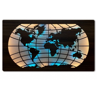 WohndesignPlus LED-Bild LED-Wandbild "Weltkarte RGBW" 125cm x 73cm mit 230V, Natur, DIMMBAR! Viele Größen und verschiedene Dekore sind möglich.