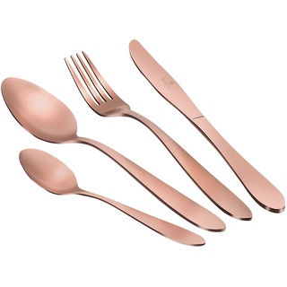 Berlinger Haus Rose Gold Satin Besteckset Gold, matt, 24 Teile, Edelstahl, Besteck-Set, 6 Personen, Camping, Hotels, Satin Finish, Roségold