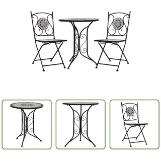 The Living Store 3-tlg. Bistro-Set Mosaik Keramik Grau - Grau