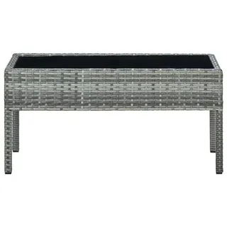 Gartentisch Outdoor Tisch - Geflochtenes Polyrattan - Gehärtete Glasplatte - Pulverbeschichteter Stahlrahmen - Wetterfest - 75x40x37 cm - Schwarz - Schwarz