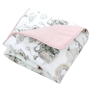 TupTam Baby Krabbeldecke 120x120 cm – Gepolstert, weich, Baumwolle, Farbe: Elefanten Regenbogen Grau Puderrosa