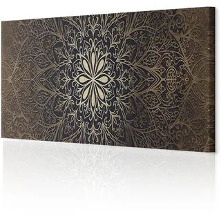 decomonkey Bilder Mandala 150x50 cm 1 Teilig Leinwandbilder Wandbild Orient | Strukturleinwand, Holzkeilrahmen, Bild auf Leinwand, Kunstdruck, Wanddeko, Wohnzimmer, Wanddekoration, Abstrakt, Zen, braun