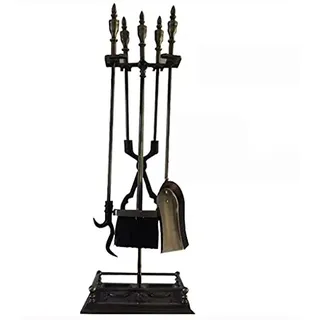 Kaminbesteck-Set, 5-teiliges Kaminbesteck-Set mit langem Griff, Schürhaken, Ständer und Zubehörhalter aus Schmiedeeisen für Kamine im Innen- und Außenbereich, geeignet für Dekoration und Wartung.