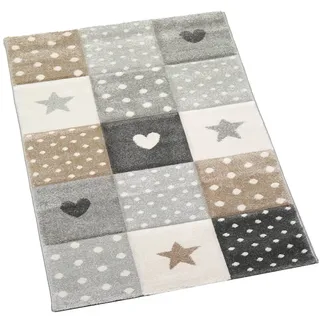CARPETIA Kinderteppich Kinderzimmer Teppich Punkte Herz Stern Design braun beige grau Größe 80x150 cm