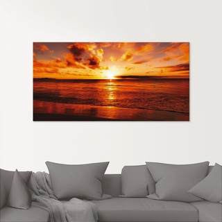 Glasbild ARTLAND "Schöner Sonnenuntergang Strand" Bilder Gr. B/H: 100 cm x 50 cm, Gewässer, 1 St., orange Glasbilder