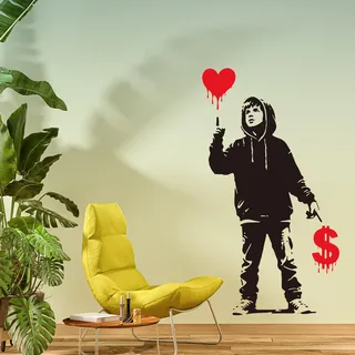PLIGREAT Banksy Love Boy Wandaufkleber Entfernbare Vinyl Wandaufkleber Banksy Graffiti Kunst Wandtattoo Für Schlafzimmer Wohnzimmer Kinderzimmer Büro Zuhause DIY Dekoration 90 x 30cm