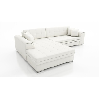 Fun Möbel Couchgarnitur SARRA Weiss mit Schlaffunktion Ottomane Links - Weiß