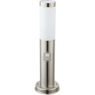 Stehleuchte Außenlampe Stehlampe Wegelampe Sockelleuchte Garten Terrasse, Bewegungsmelder IP44, Edelstahl opal silber, 1x E27 Fassung, DxH 7,6x45