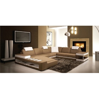 JVmoebel Ecksofa U Form Sofa Couch Polster Wohnlandschaft Design Luxus Ecksofa Leder braun