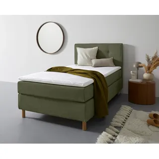 Boxspringbett HOME AFFAIRE "Heimatblick 100x200cm beliebig erweiterbar zu Doppel- und Familienbett", grün (olivgrün), B:102cm L:209cm, Holzwerkstoff, Spanplatte, Komplettbetten, Einzelbett, Hotelbett erhältlich in H2,H3 & H4