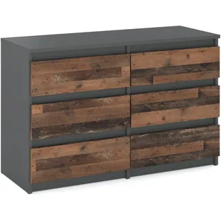MRBLS_HOME Kommode mit 6 Schubladen - Holz Sideboard 100 x 71,5 x 33,5 cm (B/H/T) - Schmale Kommode für Schlafzimmer & Flur - Schrank mit Schubladen (Anthrazit - Industrial/Grau Matt - Old Style)