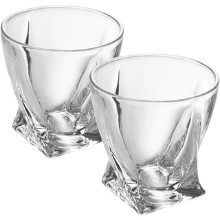 Intirilife 2x Whisky Glas in KRISTALL KLAR 'TWISTED' - 300 ml Füllemenge - Old Fashioned Whiskey Kristallglas Bleifrei im Sculpture Design