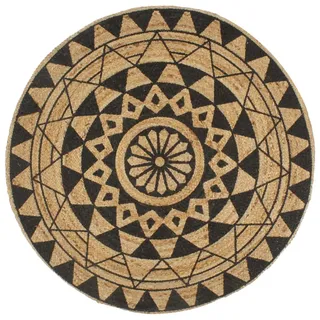 vidaXL Handgeknüpfter Jute-Teppich Outdoor-Teppich Ø 90 cm Schwarz