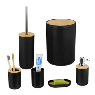 Relaxdays Badezimmer Set Badaccessoire-Set Schwarz
