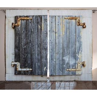 ABAKUHAUS Rustikal Rustikaler Gardine, Antike Holzfenster, Schlafzimmer Kräuselband Vorhang mit Schlaufen und Haken, 280 x 245 cm, Anthrazit grau