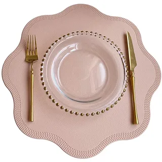 Herfair 4er/6er Tischsets Platzsets Abwaschbar 38cm Rutschfest Platzdeckchen Blumen Untersetzer Kunstleder Tischset Lederoptik Runde Platzset Set (Rosa,6er)