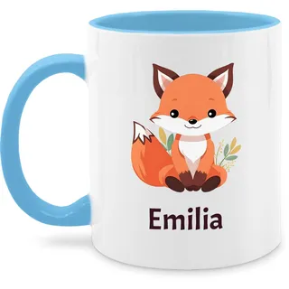 Tasse Tassen 325ml - Süßer Fuchs Geschenk mit Name personalisiert I Wildtiere I Raubtier I Fox - 325 ml - Hellblau - personalisierte +mit+fuchs fuchsmotiv kaffeetasse motiv personalisieren und