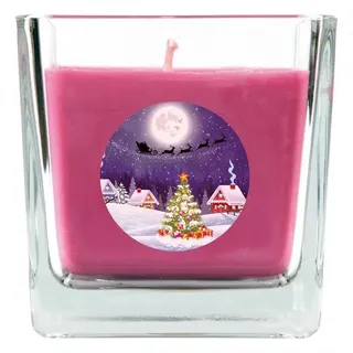 HS Candle Duftkerze (Dekokerze, 1-tlg), Weihnachten - Kerze im Bonbon Glas, Kerze mit Weihnachts - Motiv lila Ø 8 cm x 8 cm x 8 cm x 8 cm