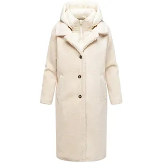 Navahoo Damen, warmer Plüschmantel aus Teddyfleece mit abnehmbarem, gestepptem Krageneinsatz Teddyzauber 14 Off White Gr. XS - XS