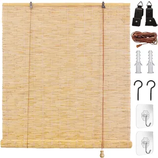 Rollo Bambus Wetterfeste Jalousien Aussen Outdoor Rollo bambusoptik Bambusrollo Outdoor Vorhang Bambus Sichtschutzrollo Für Garten Terrasse 60cm 80cm 100cm 120cm 175cm Breit Sonnenschutz Außenrollo