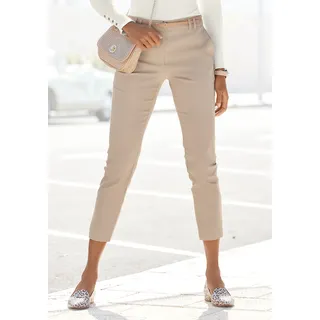 Chinohose VIVANCE "mit kleinem Beinschlitz", Damen, Gr. 44, N-Gr, beige (sand), Web, Obermaterial: 98% Baumwolle, 2% Elasthan. Gürtel: 100% Polyurethan, unifarben, figurumspielend knöchellang, Hosen Chinohose, in klassischer Basic-Form, Stoffhose, Business-Look, Topseller