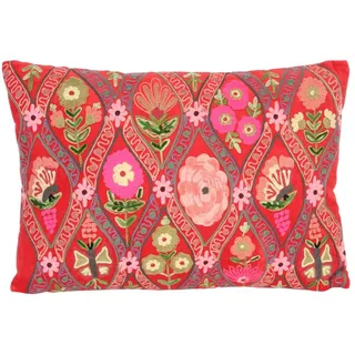 Casa Moro Deko-Kissen Jolina ROT 48x30 cm mit Füllung & mit Blumen Schmetterlingen Bestickt Boho Chic Zierkissen bunt rechteckig Couchkissen Sofakissen KI10009