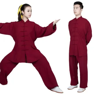 HFCY Traditionelle chinesische Kung-Fu-Anzug-Sets für Herren, Tai Chi Wing Chun, Uniform, Damen, Yoga, Meditation, Kleidung, Weinrot, Größe L (US)