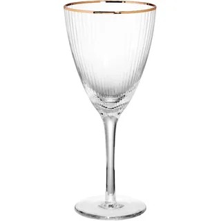 BUTLERS Wine Glass, (einzeln) Weinglas mit Goldrand und Rillen 280ml aus mundgeblasenes Glas -GOLDEN TWENTIES- ideal als Weisswein Gläser, Rotweingläser