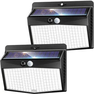nipify Solarlampen für Außen mit Bewegungsmelder, 3 Modi Solarleuchten Beleuchtung IP65 Wasserdichte, 168 LED Superhelle Solar Lampe Aussen für Garten Garage Hof (2 Stück)