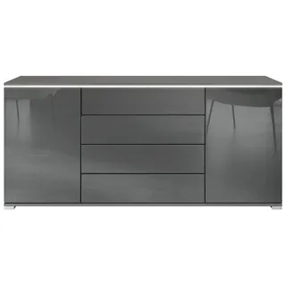 Vladon Sideboard Faro V2 (Kommode mit 2 Türen & 4 Schubladen, Schrank mit LED Lichtleiste), Anthrazit matt / Grau Hochglanz (166,5 x 75,5 x 35) grau