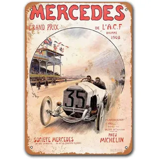 Blechschild für 1908 Mercedes Grand Prix Race Vintage Auto Schilder, Metallplaketten, Poster, Garage, Bar, Retro-Wanddekoration, 20,3 x 30,5 cm