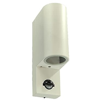Dapo Hochwertige Außen-Wand-Leuchte LUGANO mit Sensor up and down Licht H:21,5cm Alu-Druckguß 2xGU10 IP44 Balkon-Flur-Treppen-Terrassen-Lampe (Weiß, 2-flammig mit Sensor)