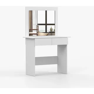 imoebel24 Schminktisch, Weiß, Glas, Holzwerkstoff, 2 Schubladen, Rechteckig, 94x145x43 cm, Schlafzimmer, Schminktische
