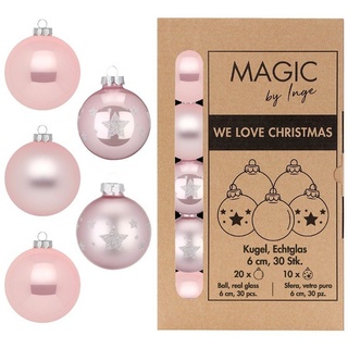 MAGIC by Inge Weihnachtsbaumkugel, Weihnachtskugeln Glas 6cm mit Sternenmuster 30 Stück - Lovely Magnolia rosa