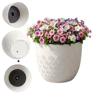 Pflanzkübel Melody 40 cm Weiß - Blumentopf mit Bewässerungssystem, Frostbeständig, Balkon Terrasse Blumentopf für drinnen und draußen - Weiß
