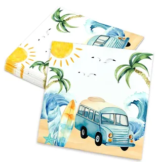 Surfs Up Party Dekorationen Servietten Surf Geburtstag Party Zubehör für Sommer Hawaiian Strand Surfen Geburtstag Babyshower Dekorationen